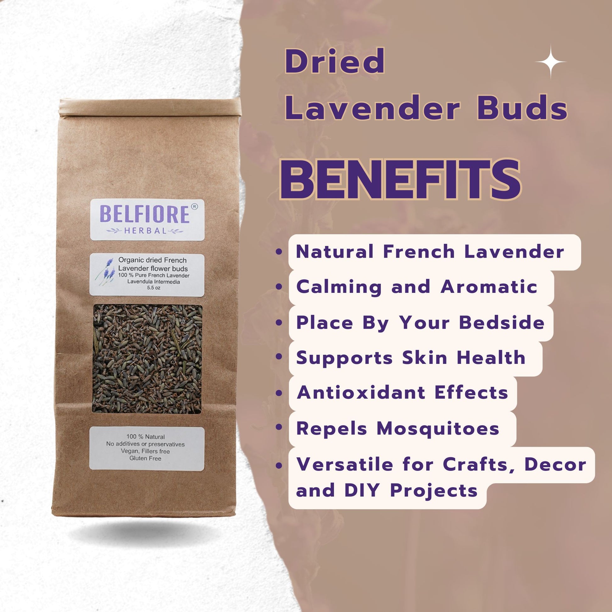 og lavender flower buds 100% All Natural Dried French Lavender Flower Buds | Organic, Non-GMO | Skin Care, Crafts, Tea, Sachets, Potpourri | Made in The USA